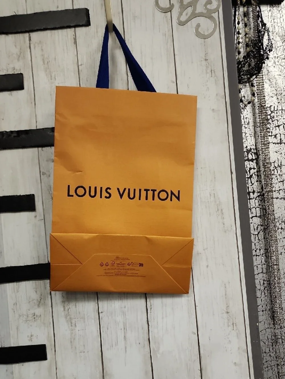 Louis Vuitton Orange Gift/Shopping Bag with Blue Ribbon Handles